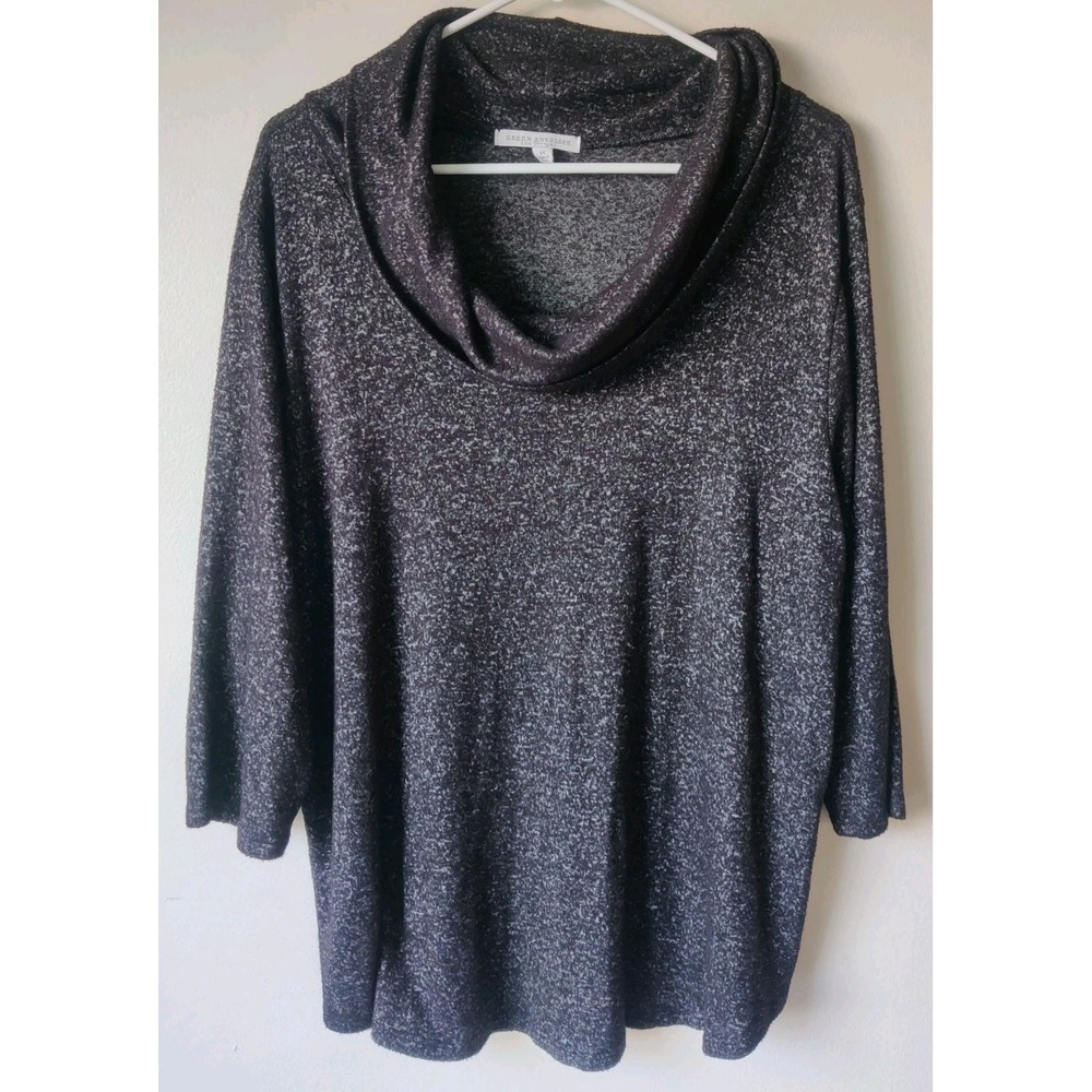 Green Envelope Women's Cowl Neck Marled Sweater Black 3/4 Sleeves Size 1X